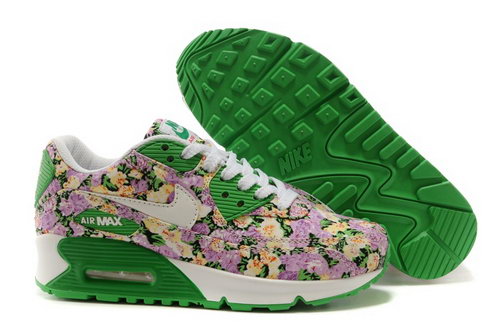 Nike Air Max 90 Womenss Shoes White Brown Green Flower New Coupon